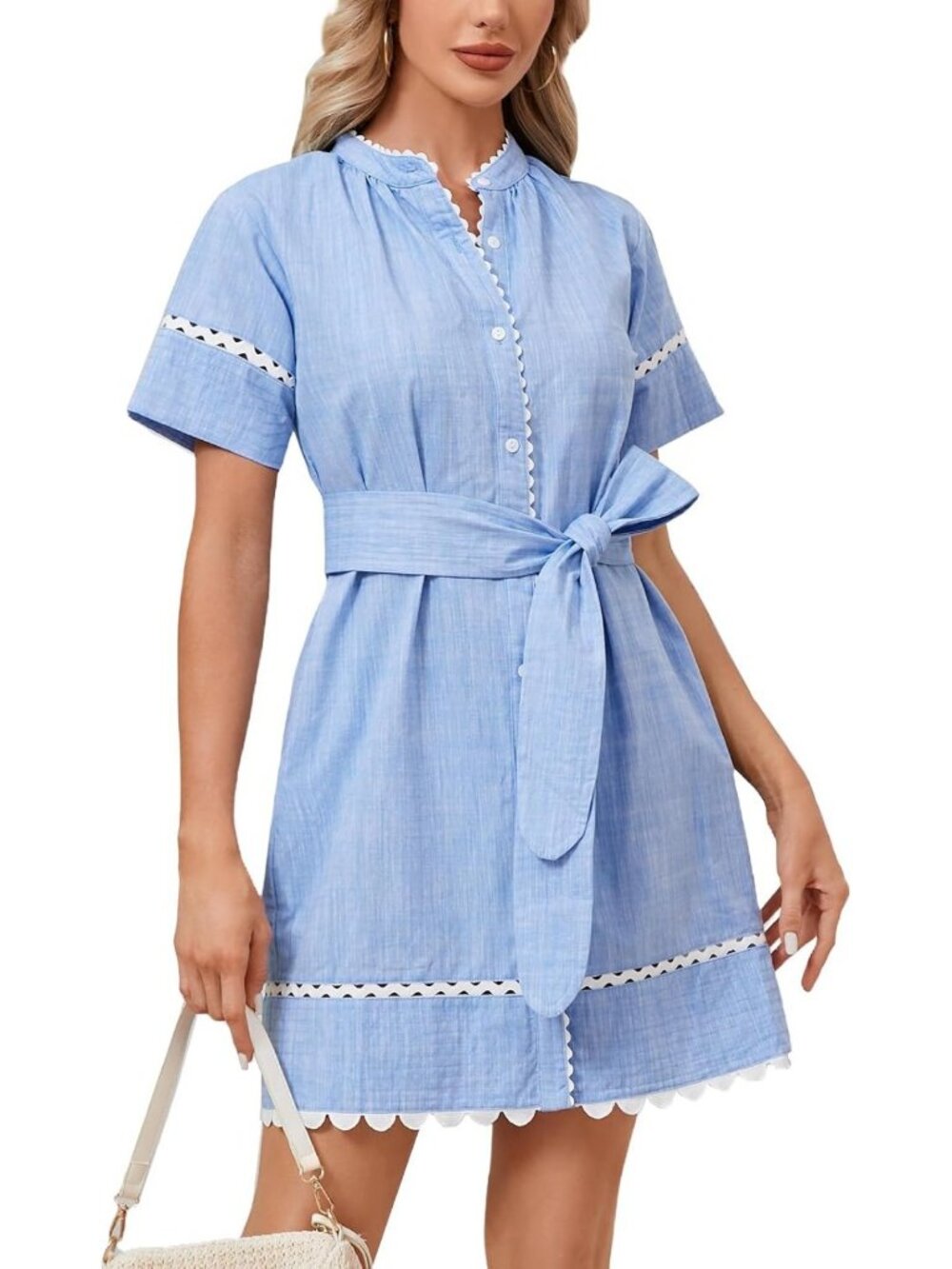 Summer Mini Shirt Dress for Women - Button Down, Short Sleeve, Casual Chic Style